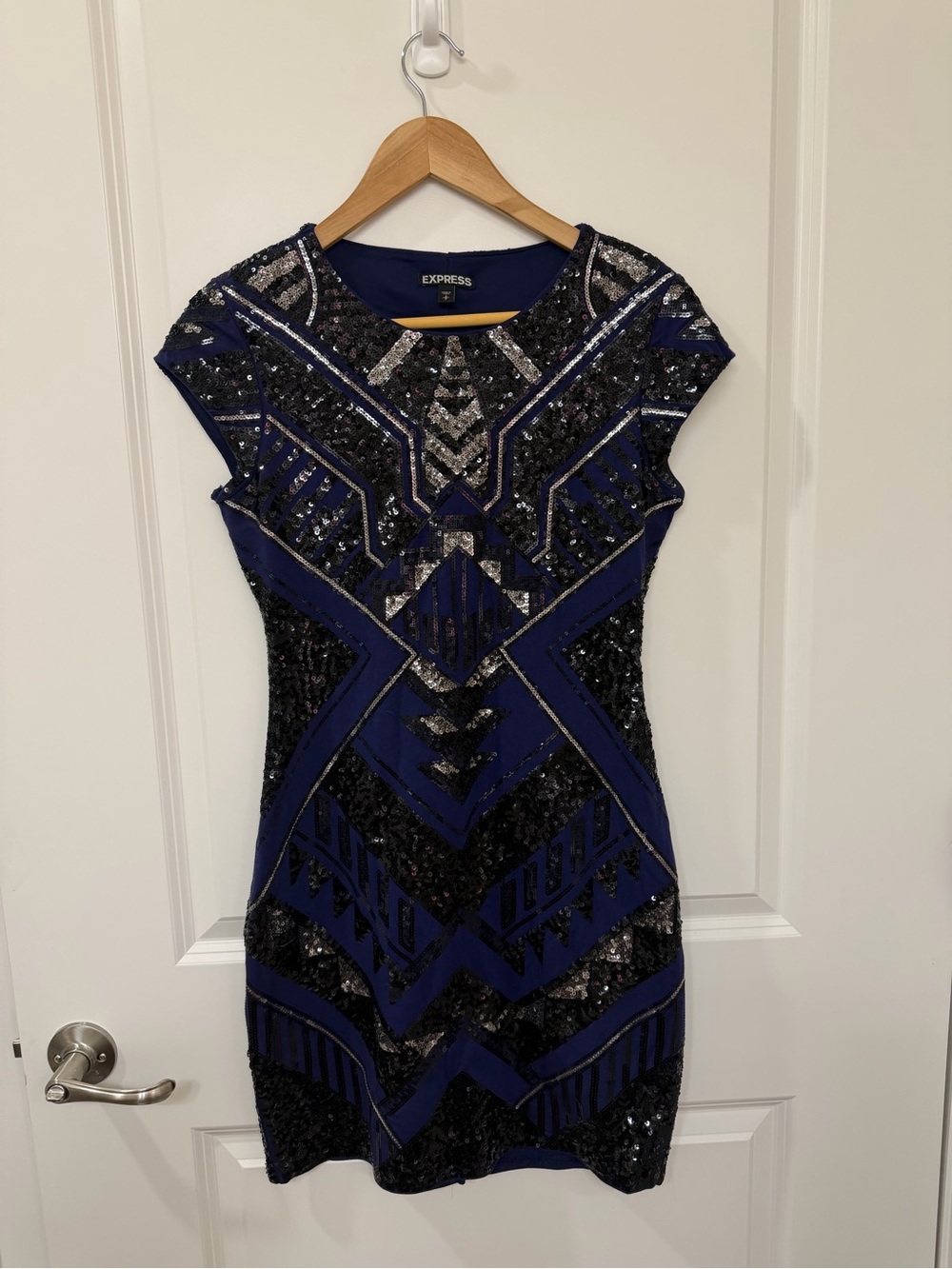 Express Blue and Black Sequin Cocktail Dress